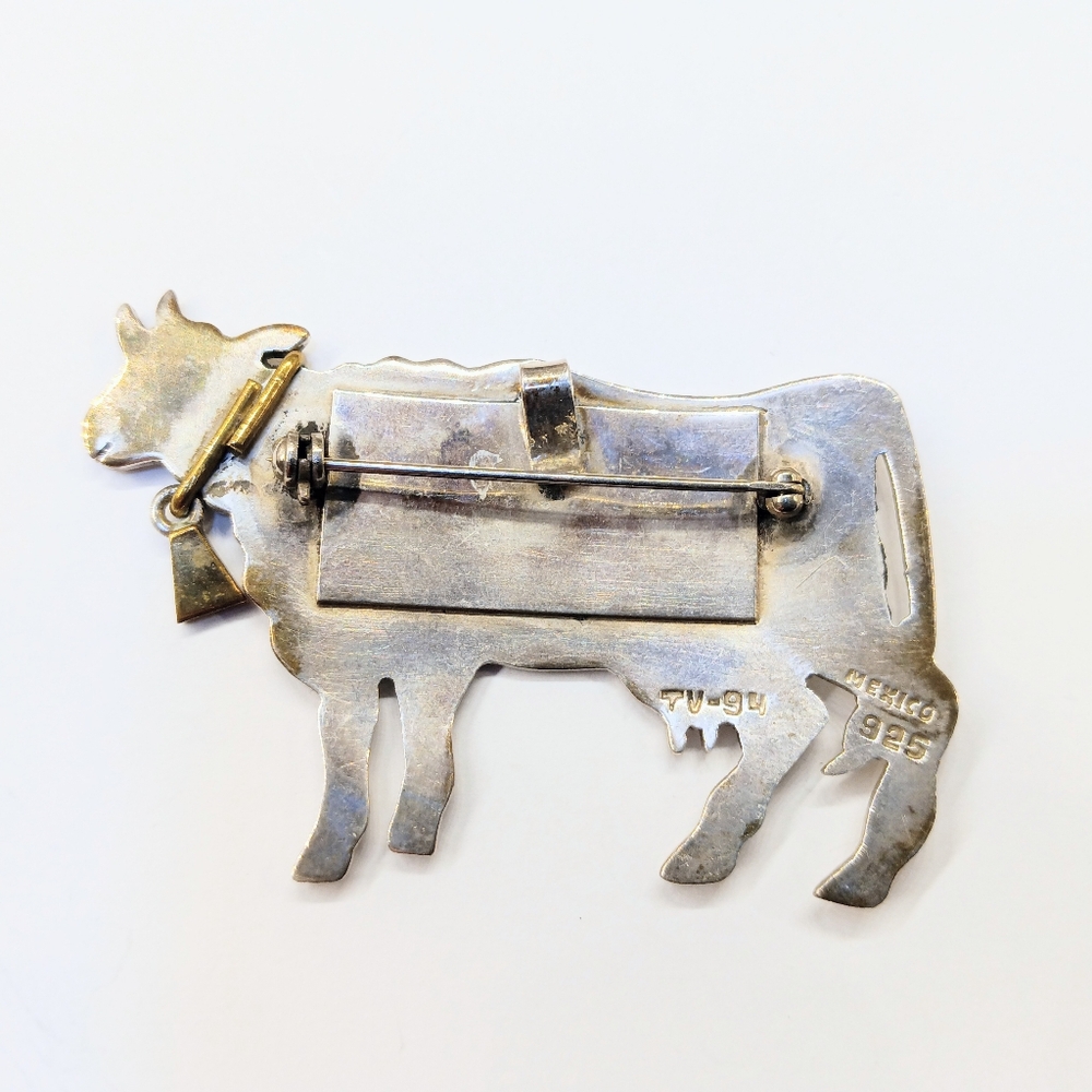 Vintage Taxco Holstein Cow Brooch Or Pendant - Picture 4 of 4